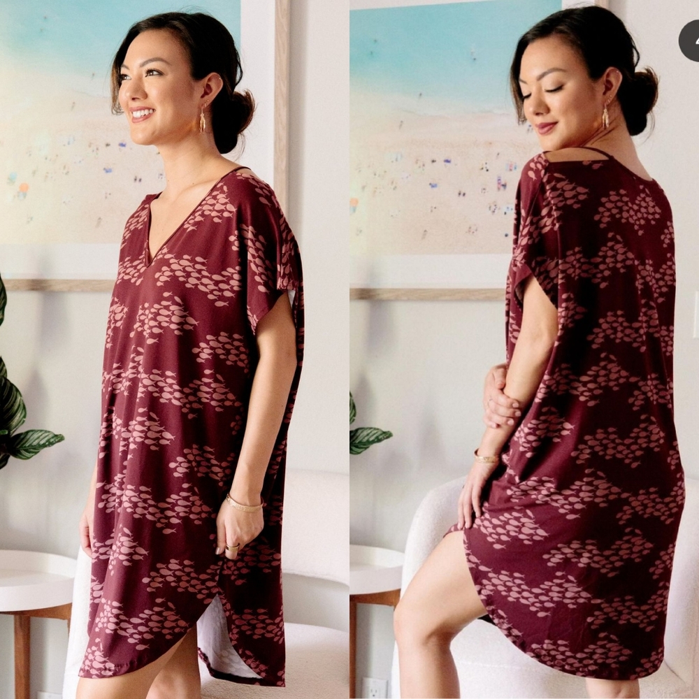 New Fighting Eel Dress Rei Chianti Fish XS Red Wine Maroon Mini Print Ava Sky